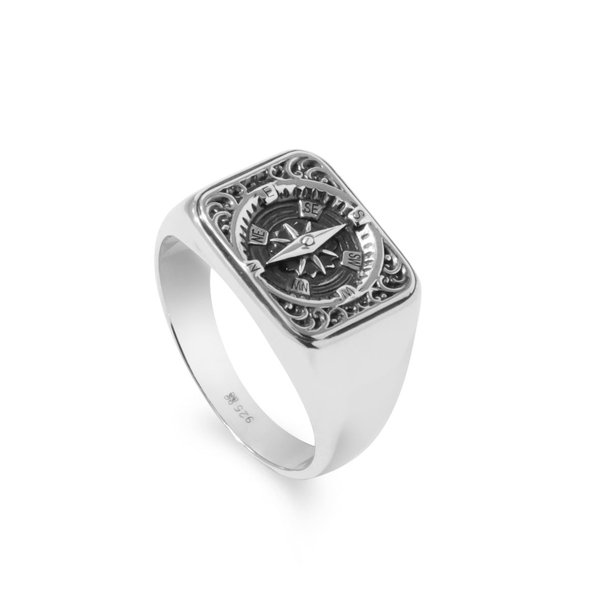 Cincin Signet Square Koleksi Kompas Sterling Silver
