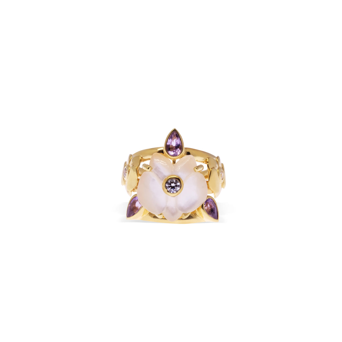 Cincin Band Perak 925 Koleksi Anggrek Gold Plated