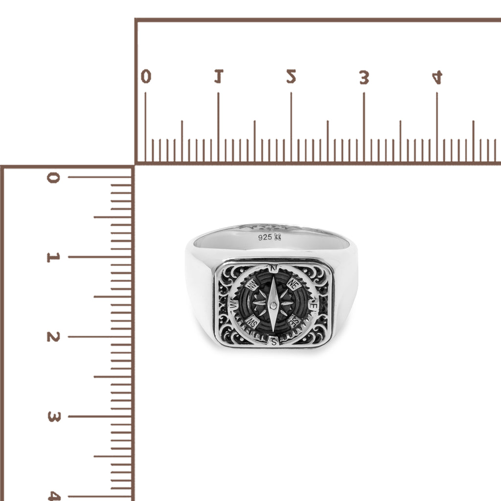 Sterling Silver Compass Collection Square Signet Ring