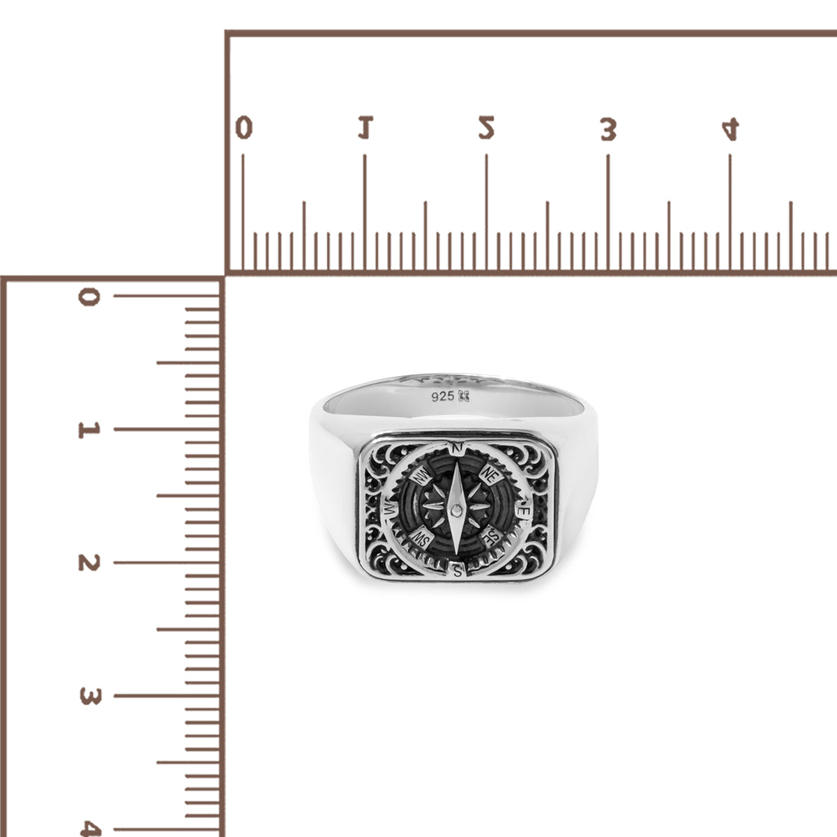 Sterling Silver Compass Collection Square Signet Ring