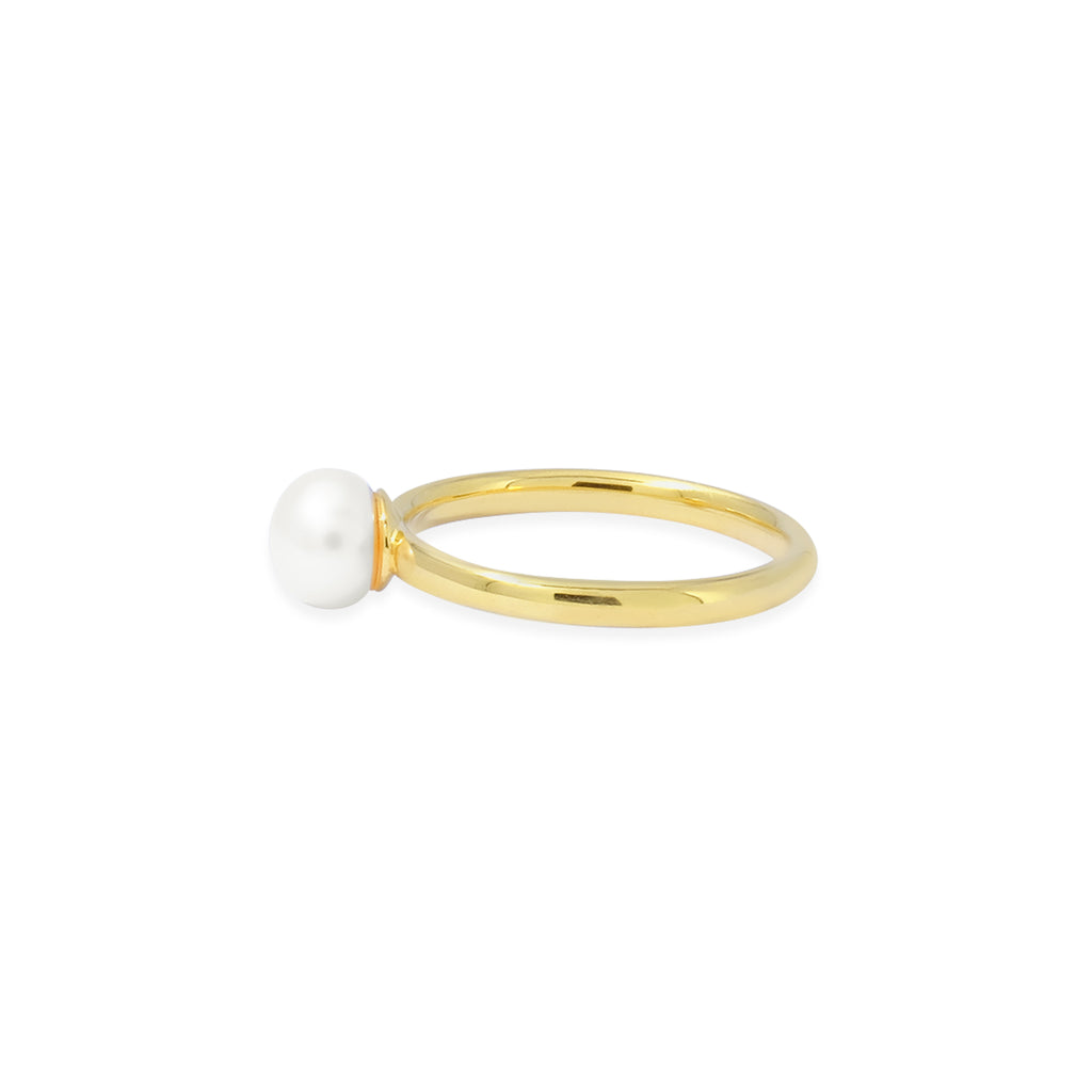 Lumine Pearl Sterling Silver 925 Round Gold Plated Ring