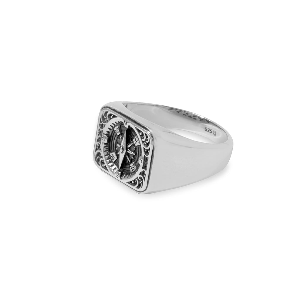 Sterling Silver Compass Collection Square Signet Ring