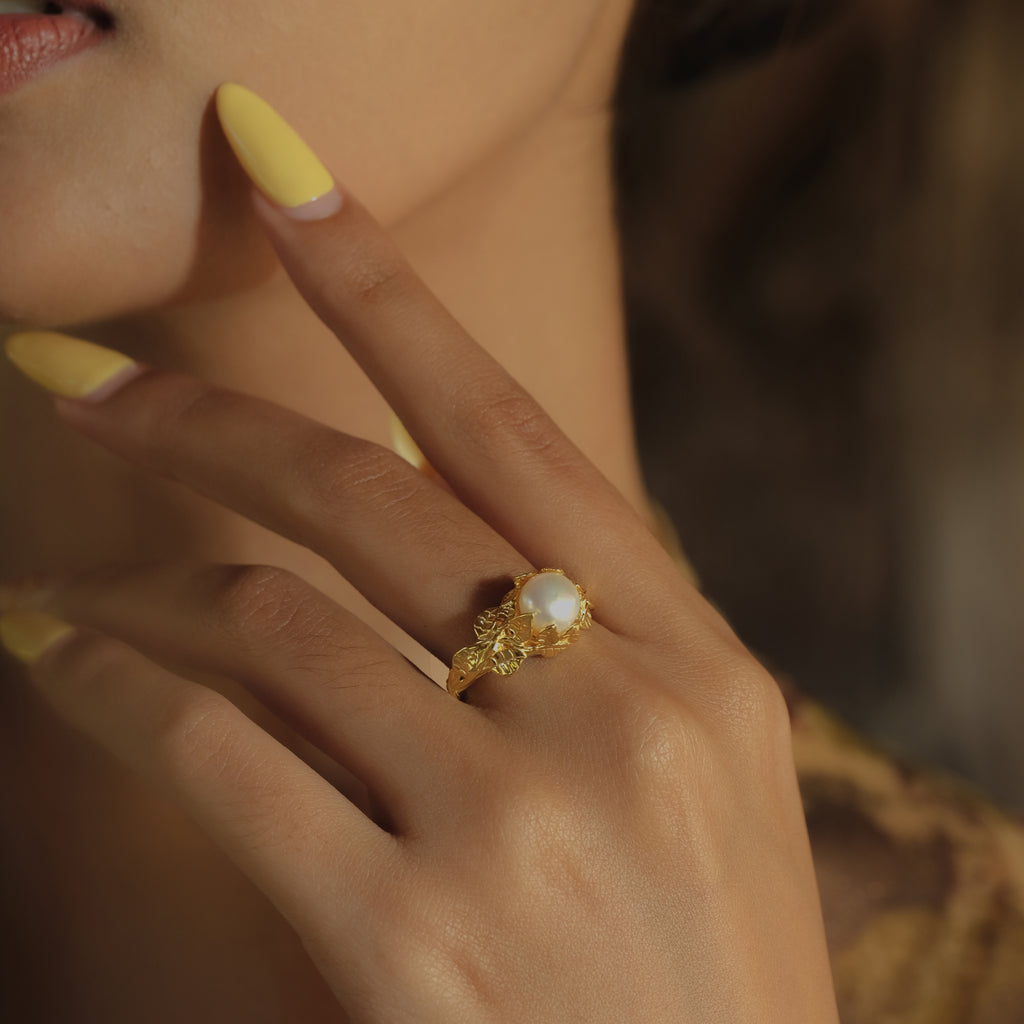 Cincin Cocktail 2 Perak Koleksi Mutiara Melati Sterling Silver 925 Gold Plated