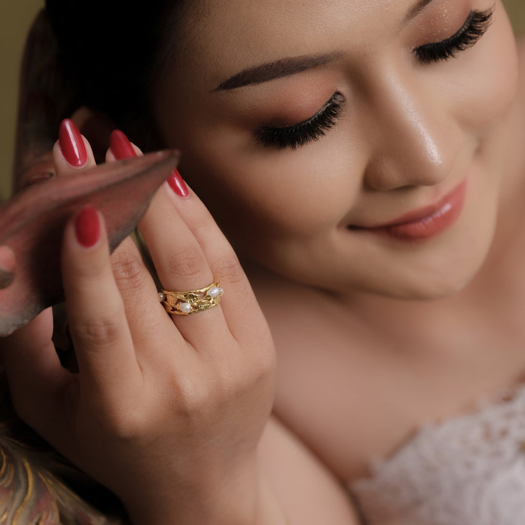 Cincin Bandring Perak Koleksi Mutiara Melati Sterling Silver 925 Gold Plated
