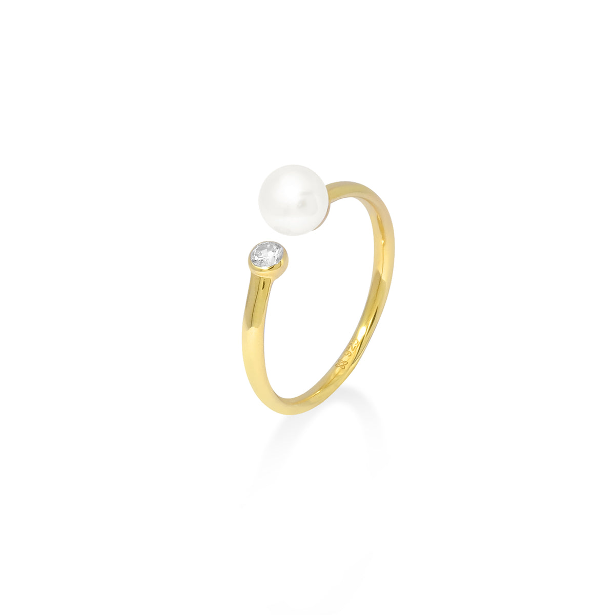 Adjustable Gold Plated Ring Lumine Pearl Collection 925 Sterling Silver