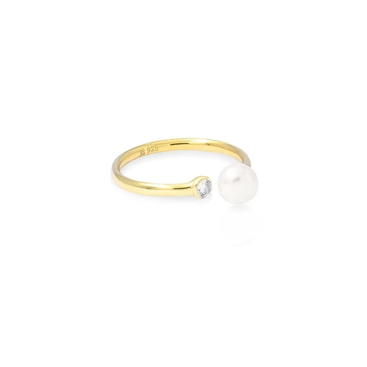 Adjustable Gold Plated Ring Lumine Pearl Collection 925 Sterling Silver