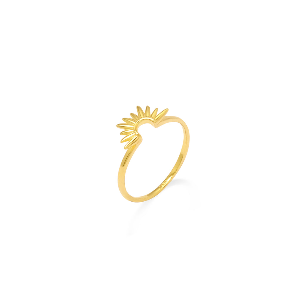 Half Sunburn Collection Gold Plated 925 Sterling Silver Ring