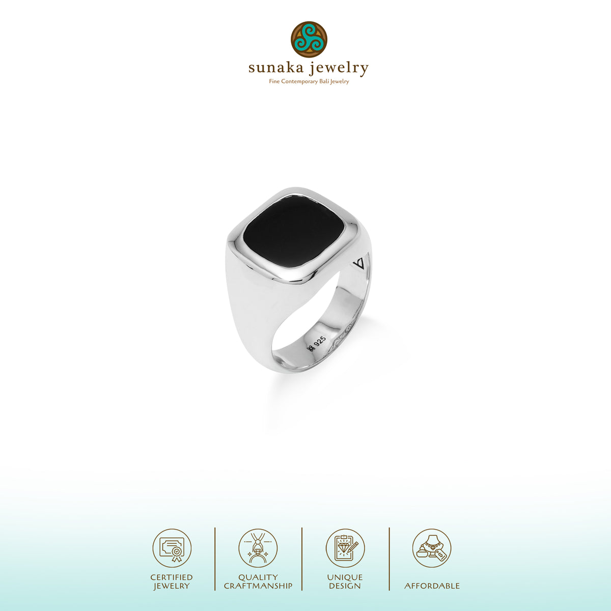 Cincin Square Medium Perak 925 Koleksi Noir