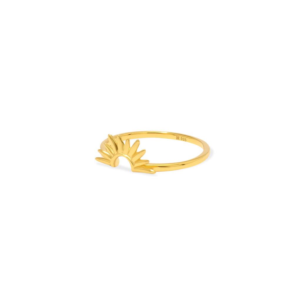 Half Sunburn Collection Gold Plated 925 Sterling Silver Ring