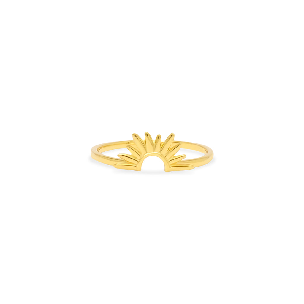 Half Sunburn Collection Gold Plated 925 Sterling Silver Ring