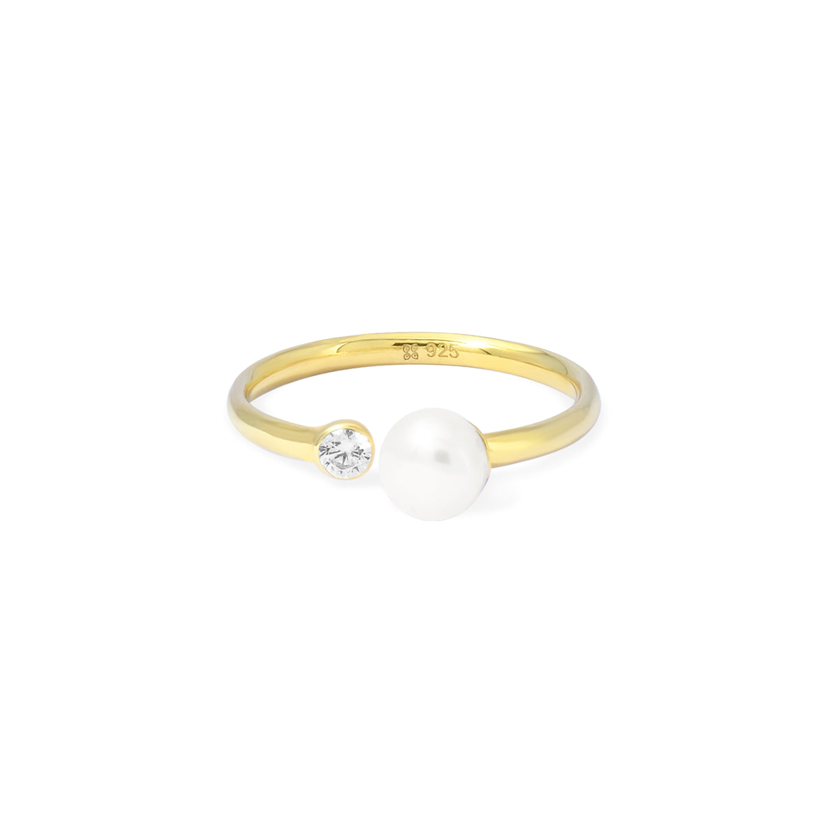 Adjustable Gold Plated Ring Lumine Pearl Collection 925 Sterling Silver