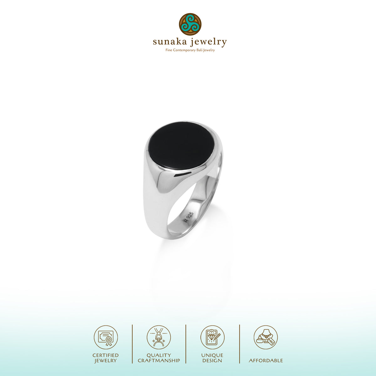Cincin Round Besar Perak 925 Koleksi Noir