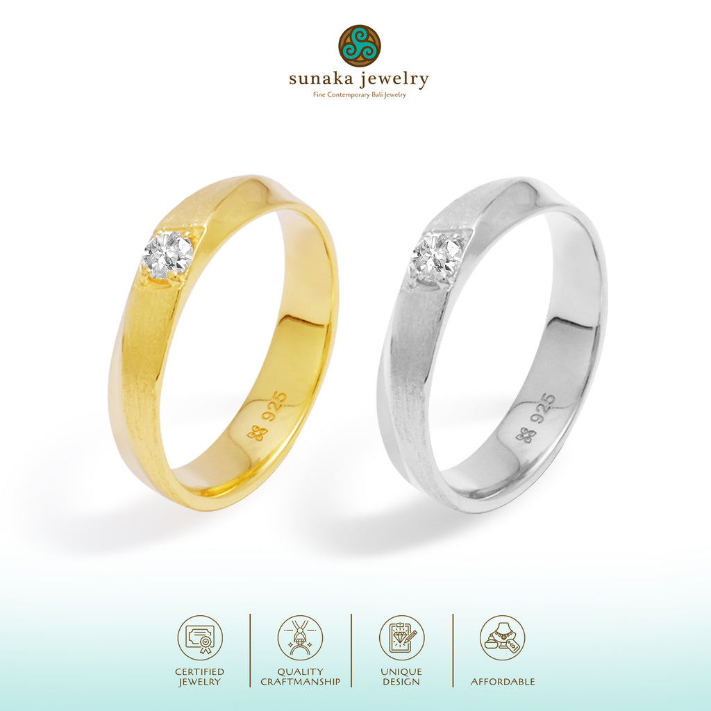 Cincin Couple Solitari Accent Perak 925 Koleksi Amoria