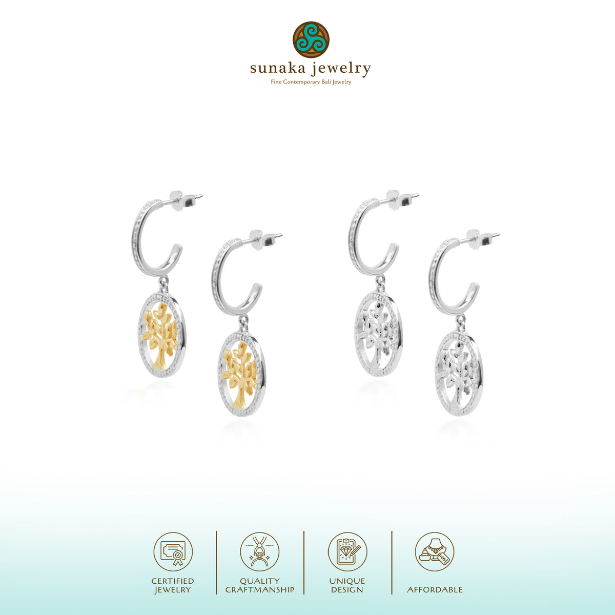925 Silver Hoop Earrings Tree Of Life Sterling Silver Collection