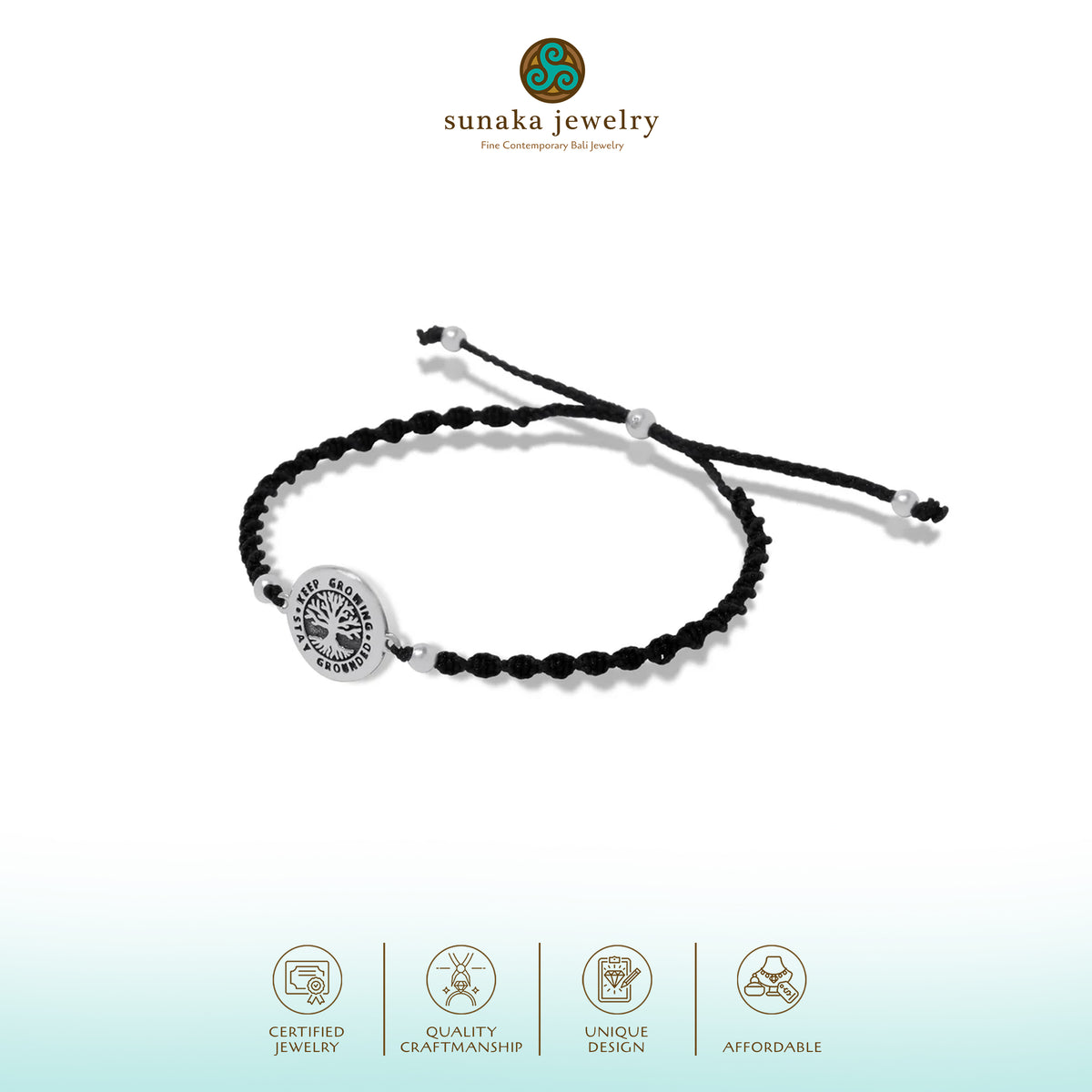Gelang Serut Tali Hitam Perak 925 Koleksi Tree Of Life New Design