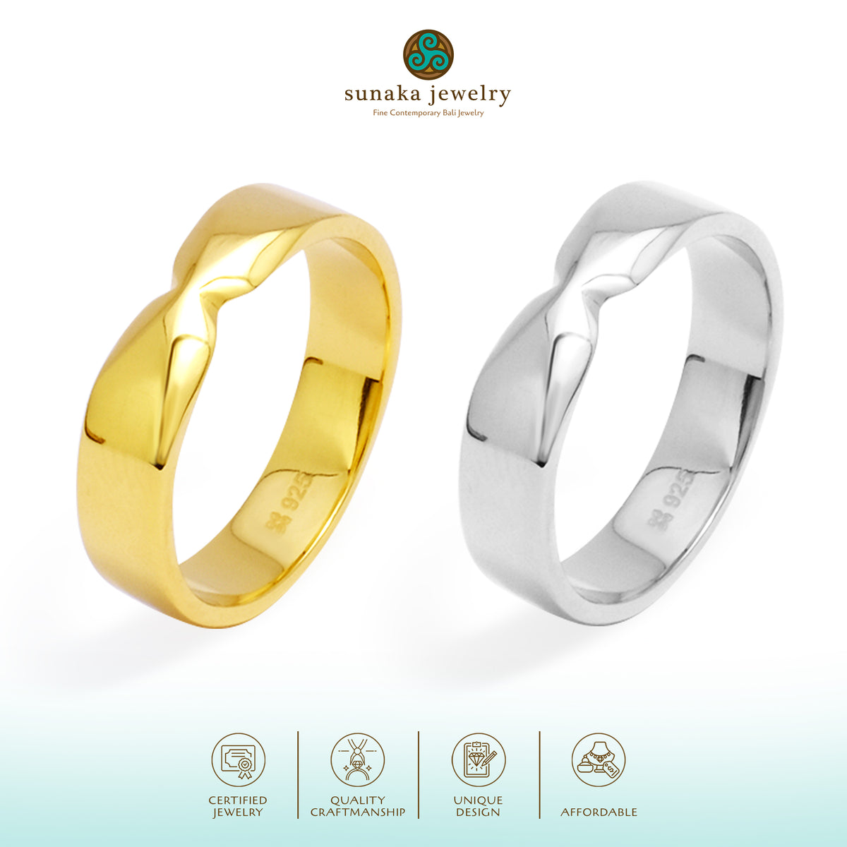 Cincin Couple Wide Band Perak 925 Koleksi Amoria