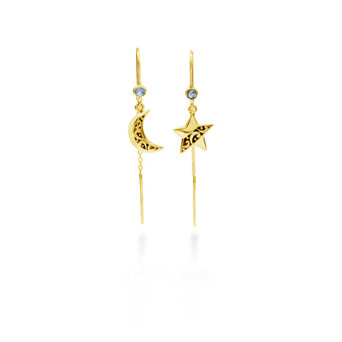 925 Silver Celestial Collection Moon Star Earrings
