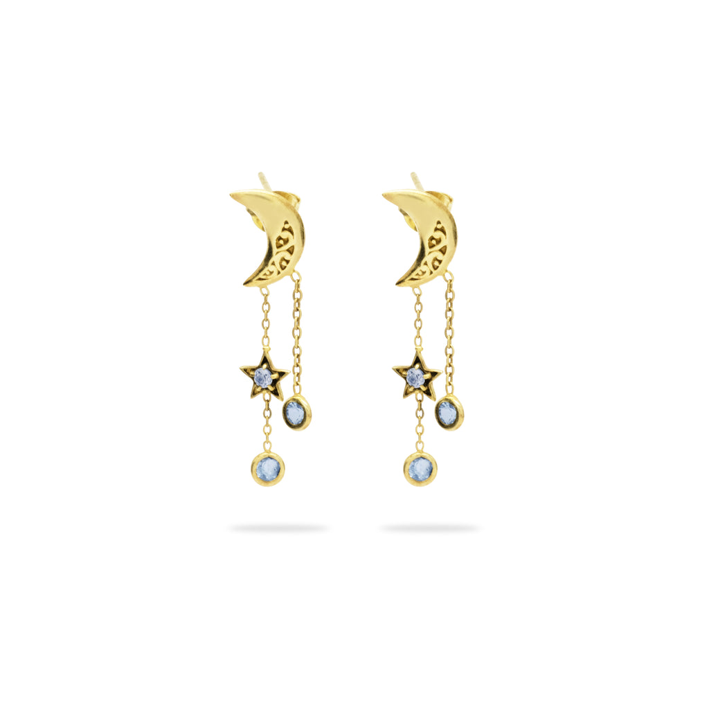 Anting Stud Perak 925 Koleksi Celestial Bulan Bintang