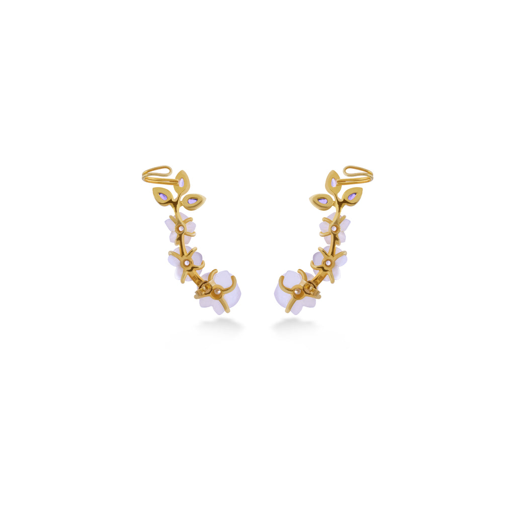 925 Silver Gold Plated Orchid Collection Ear Climber Earrings