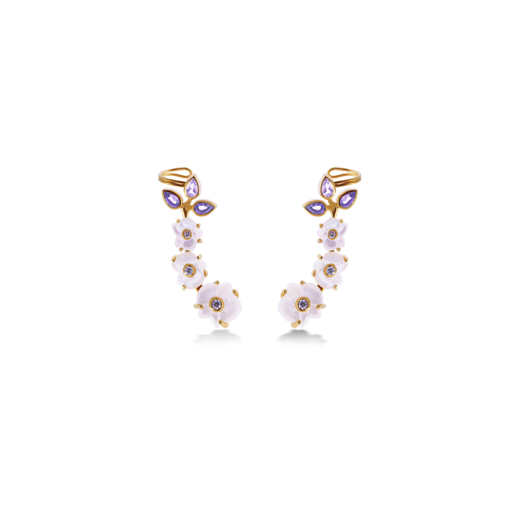 925 Silver Gold Plated Orchid Collection Ear Climber Earrings