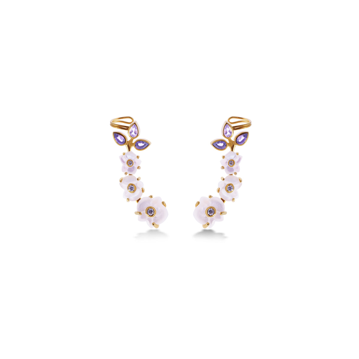 Anting Ear Climber Perak 925 Koleksi Anggrek Gold Plated