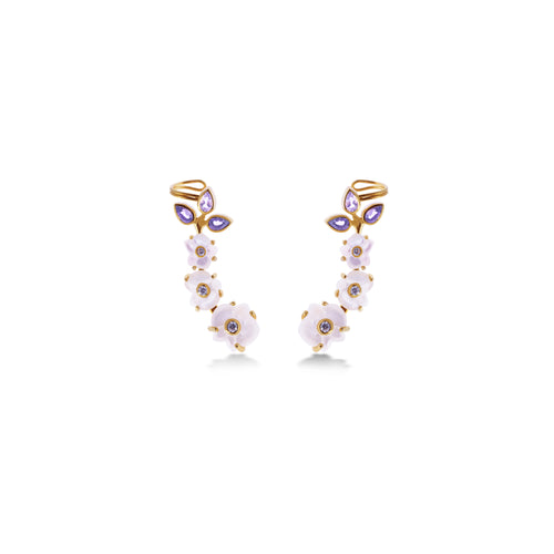 925 Silver Gold Plated Orchid Collection Ear Climber Earrings