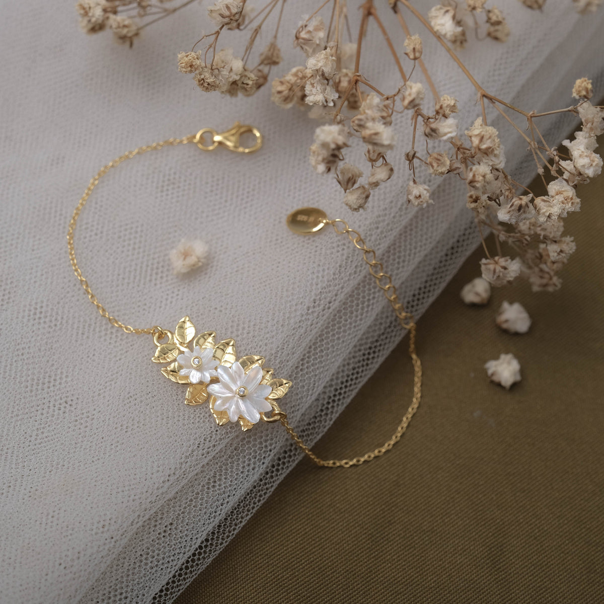 Gelang Rantai Perak Koleksi Mutiara Melati Sterling Silver 925 Gold Plated