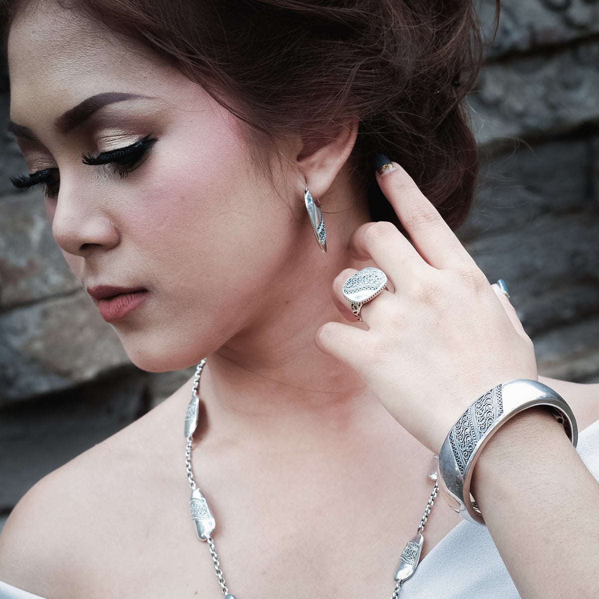 Silver 925 Hoop Earrings Indonesian Batik Collection