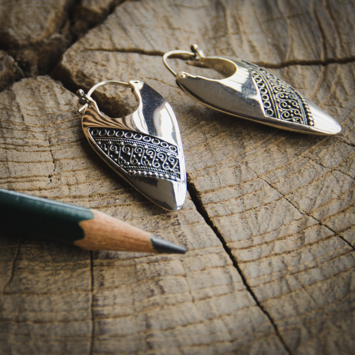 Silver 925 Hoop Earrings Indonesian Batik Collection
