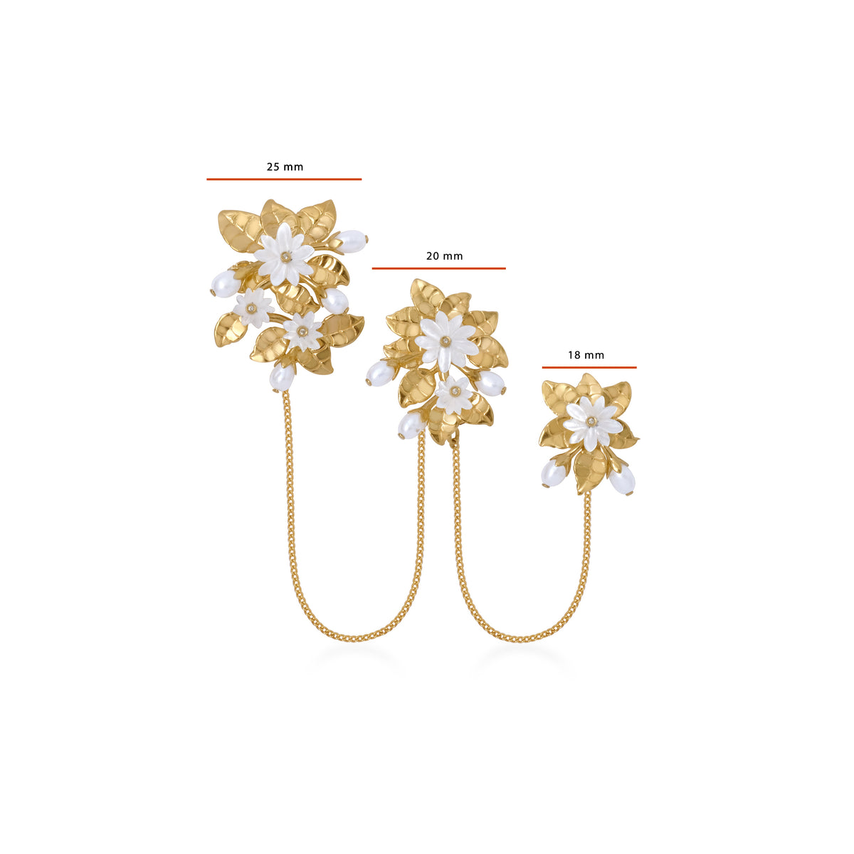 Triple Brooch Silver Pearl Jasmine Collection Sterling Silver 925 Gold Plated
