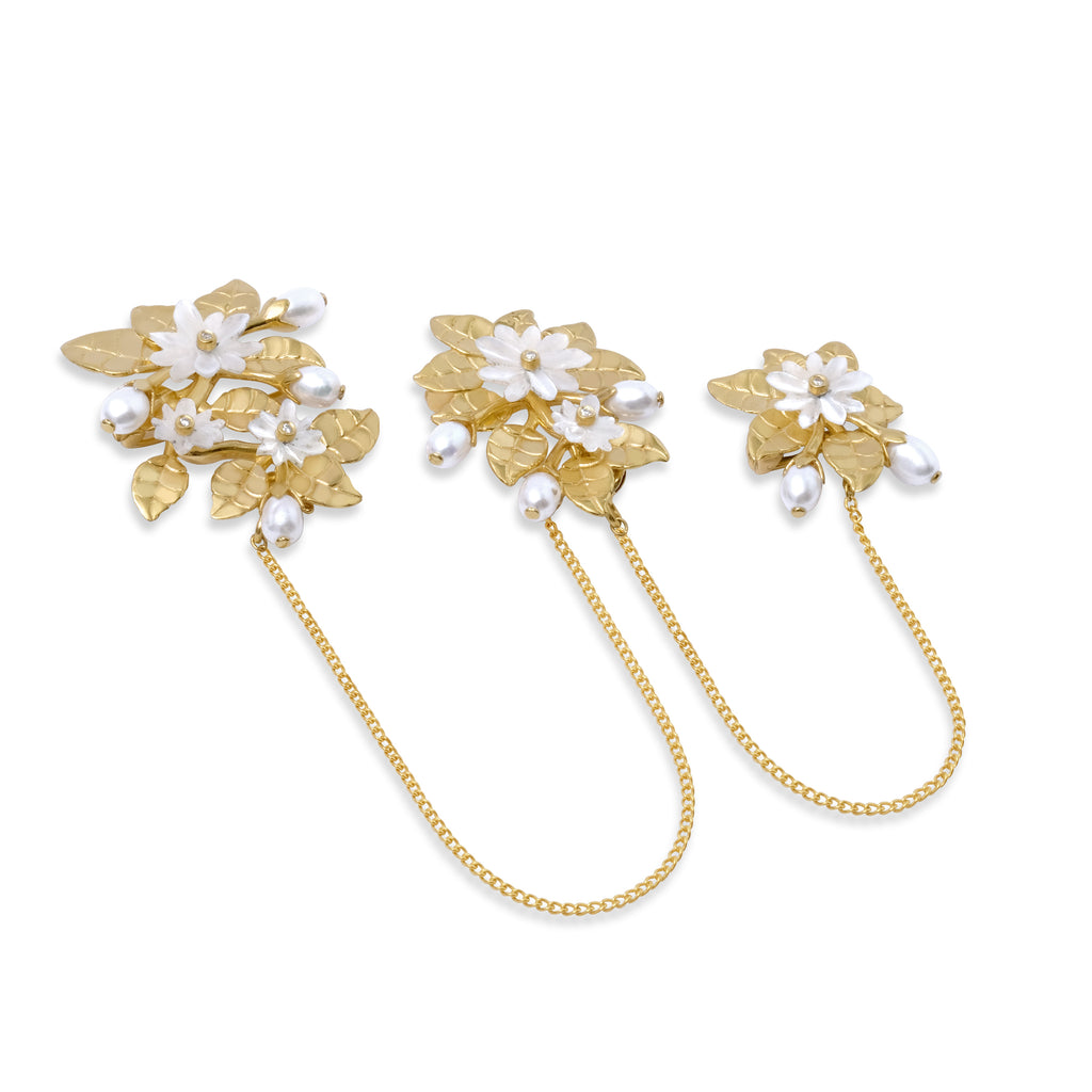 Triple Brooch Silver Pearl Jasmine Collection Sterling Silver 925 Gold Plated