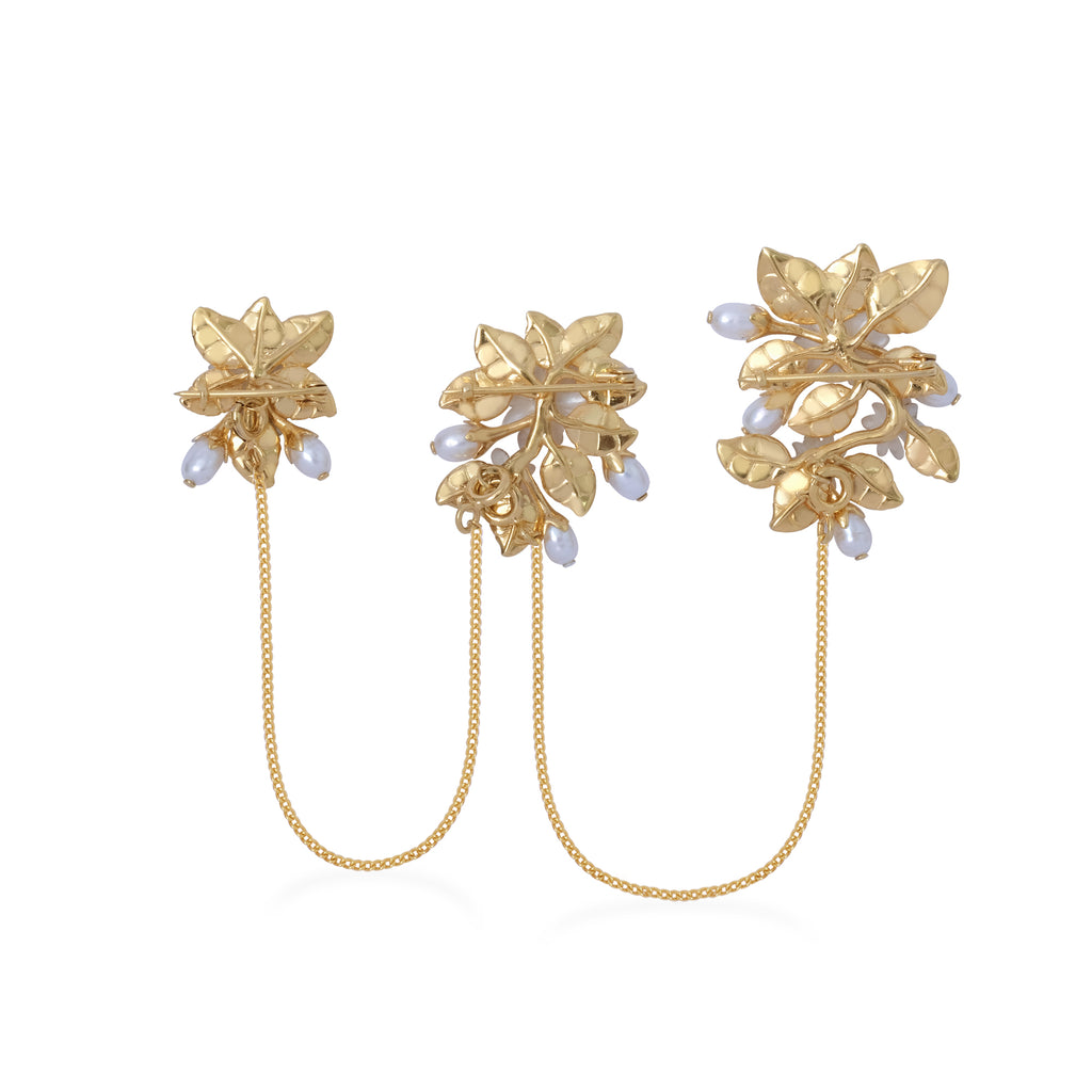 Triple Brooch Silver Pearl Jasmine Collection Sterling Silver 925 Gold Plated