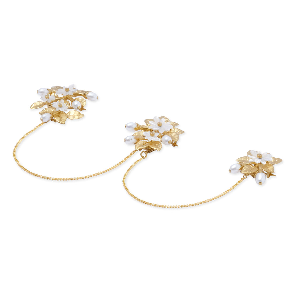 Triple Brooch Silver Pearl Jasmine Collection Sterling Silver 925 Gold Plated
