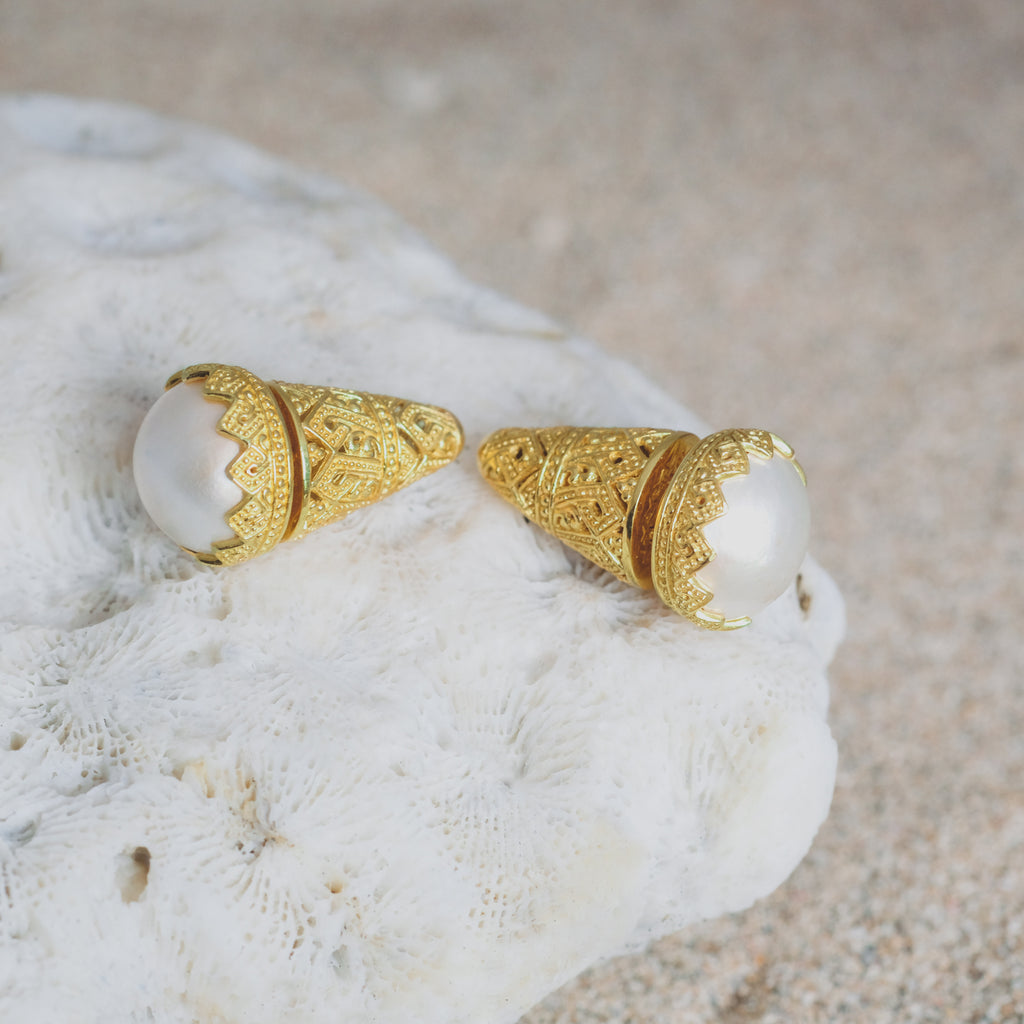 Large Subeng Silver Stud Earrings Mandalika Pearl Collection Sterling Silver 925 Gold Plated