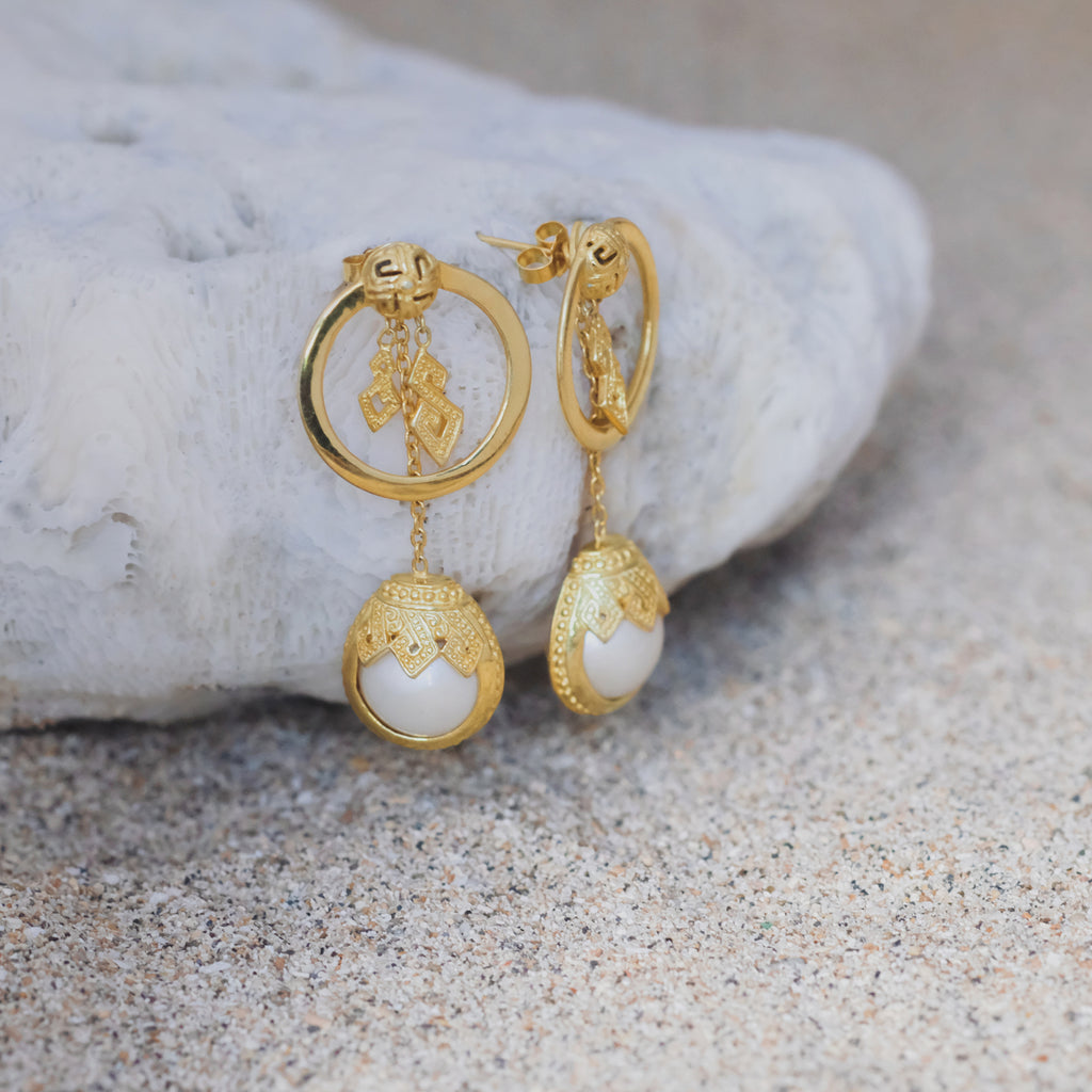 Mandalika Collection Sterling Silver 925 Gold Plated Short Drop Stud Earrings