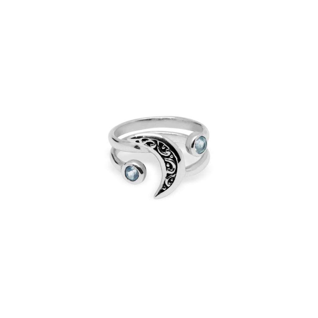 Celestial Collection Moon and Star Double Sterling Silver 925 Ring