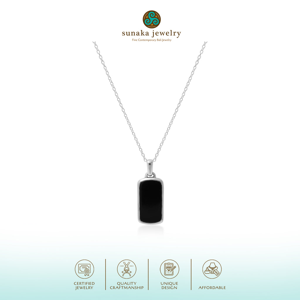 Liontin Kalung Pria Perak 925 Kotak Kecil Koleksi Noir Sunaka Jewelry (Tanpa Rantai)