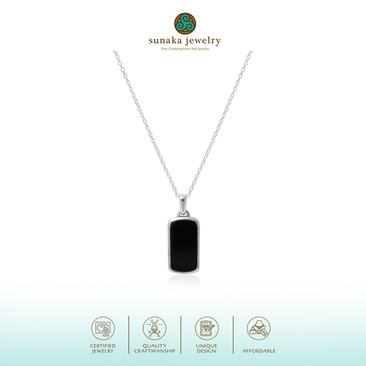 Liontin Kalung Pria Perak 925 Kotak Kecil Koleksi Noir Sunaka Jewelry (Tanpa Rantai)