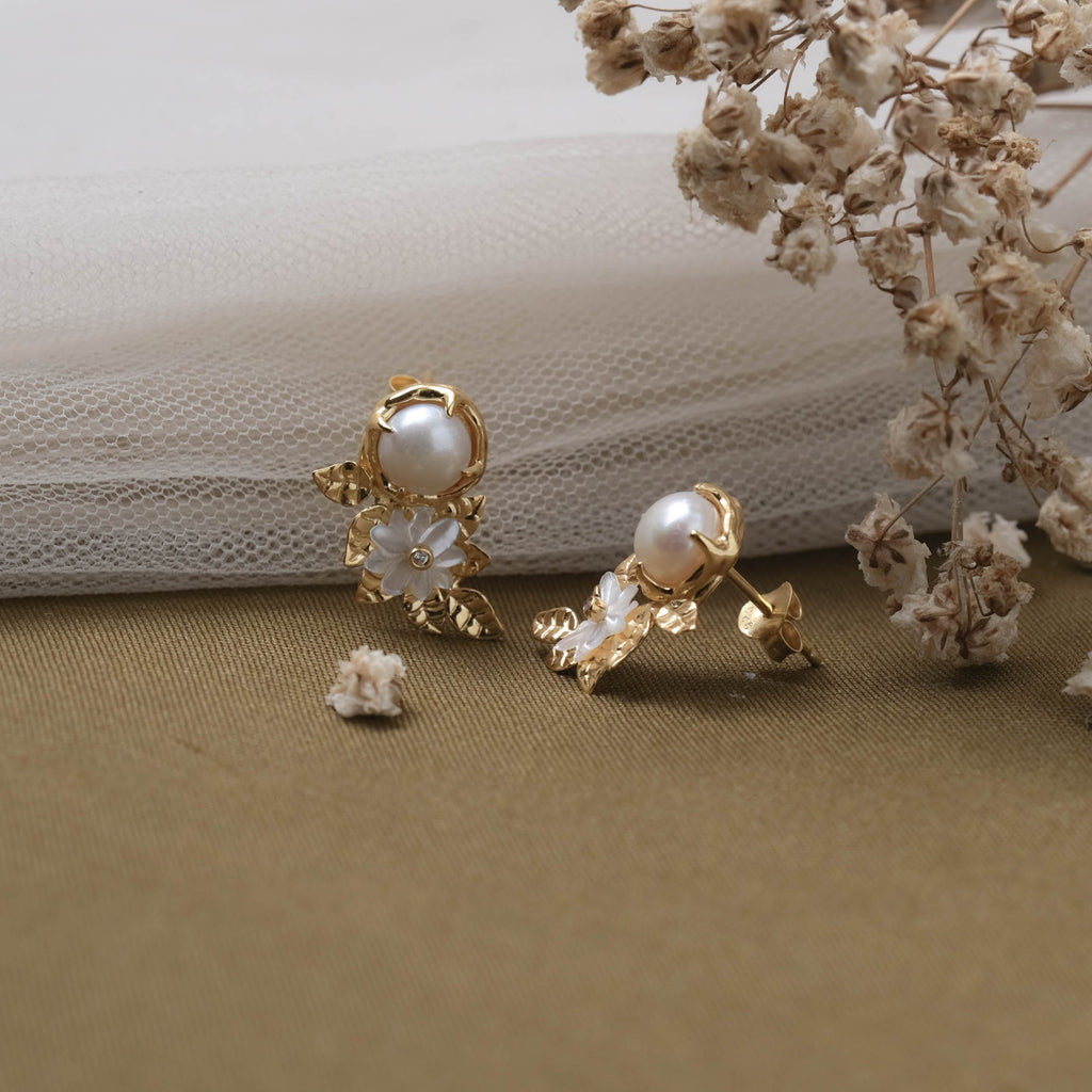Anting Earclimber Perak Koleksi Mutiara Melati Sterling Silver 925 Gold Plated