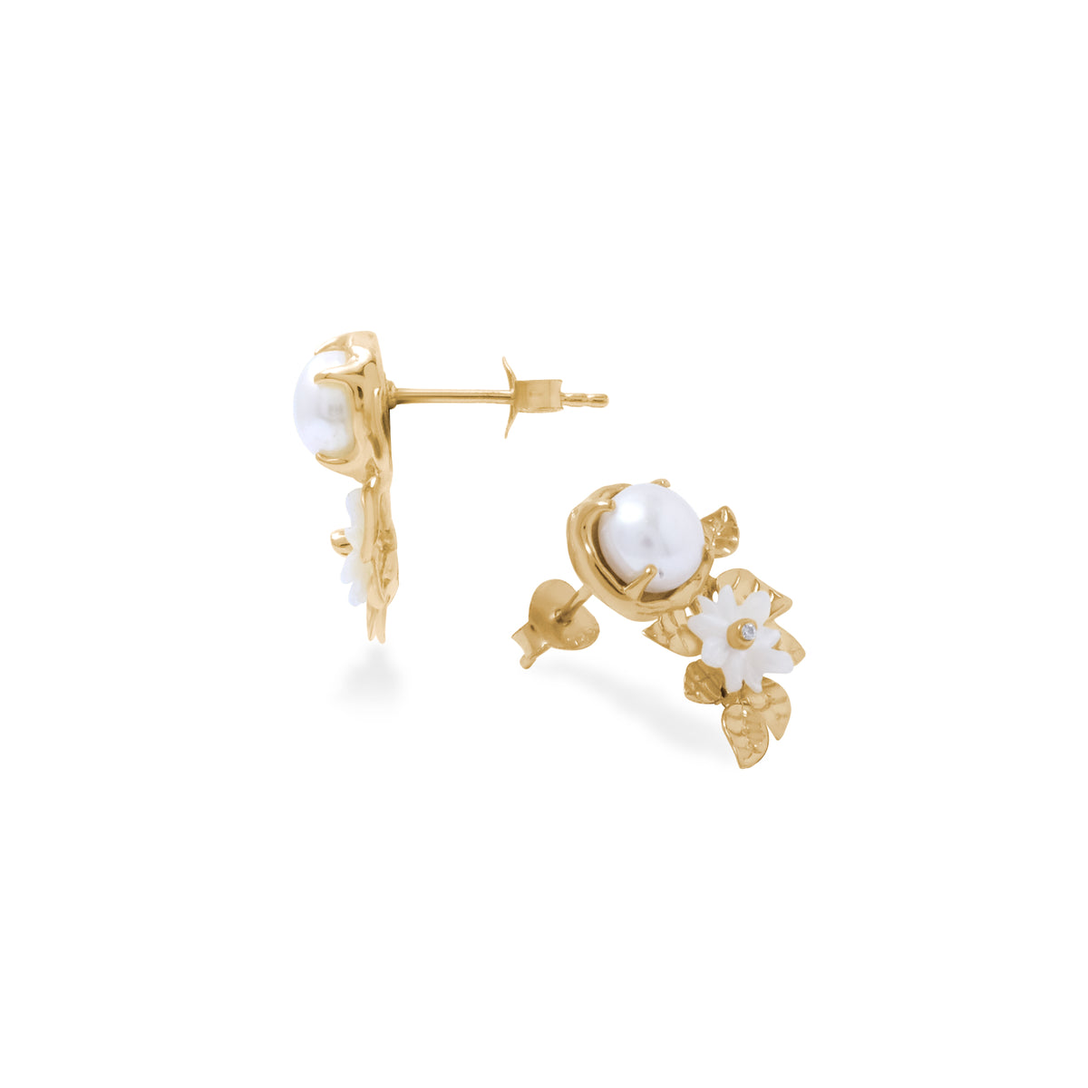 Anting Earclimber Perak Koleksi Mutiara Melati Sterling Silver 925 Gold Plated