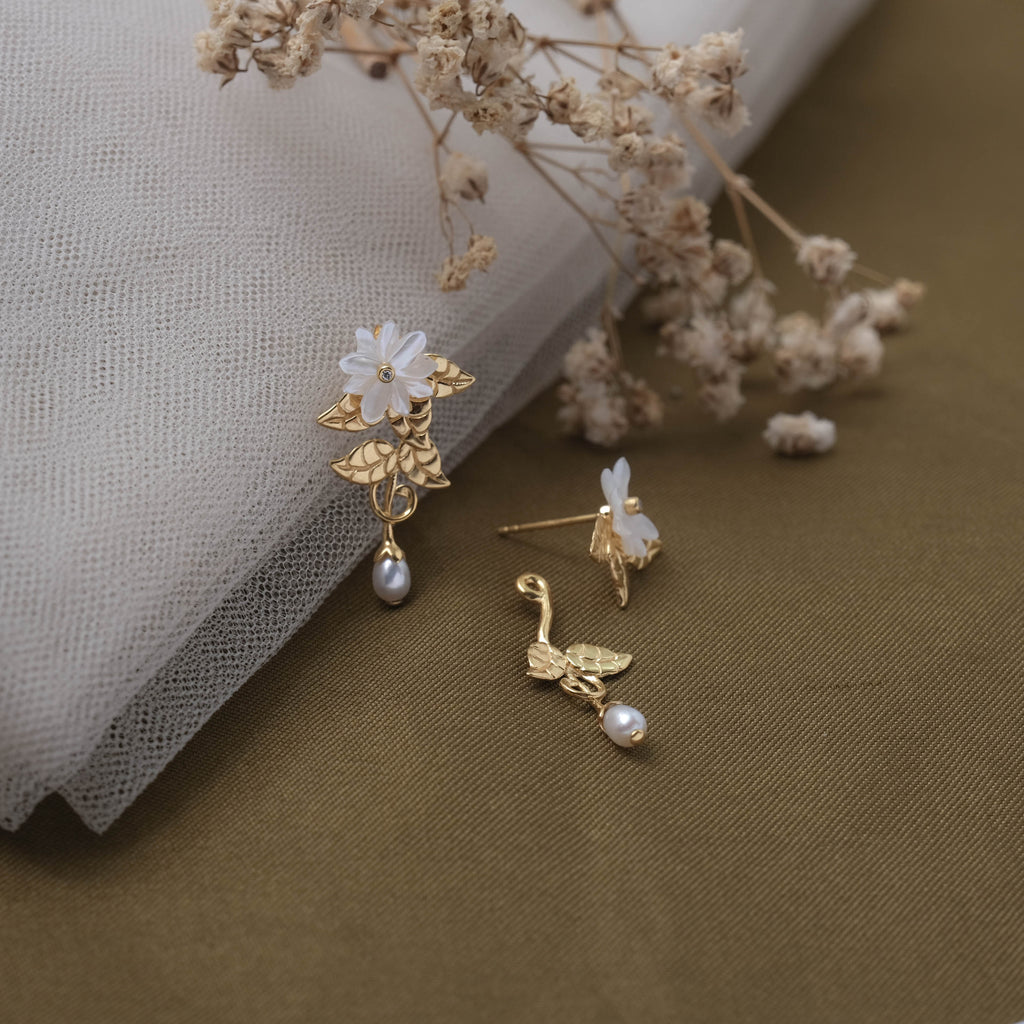 Melati Pearl Collection Duo Drop Earrings Sterling Silver 925 Gold Plated