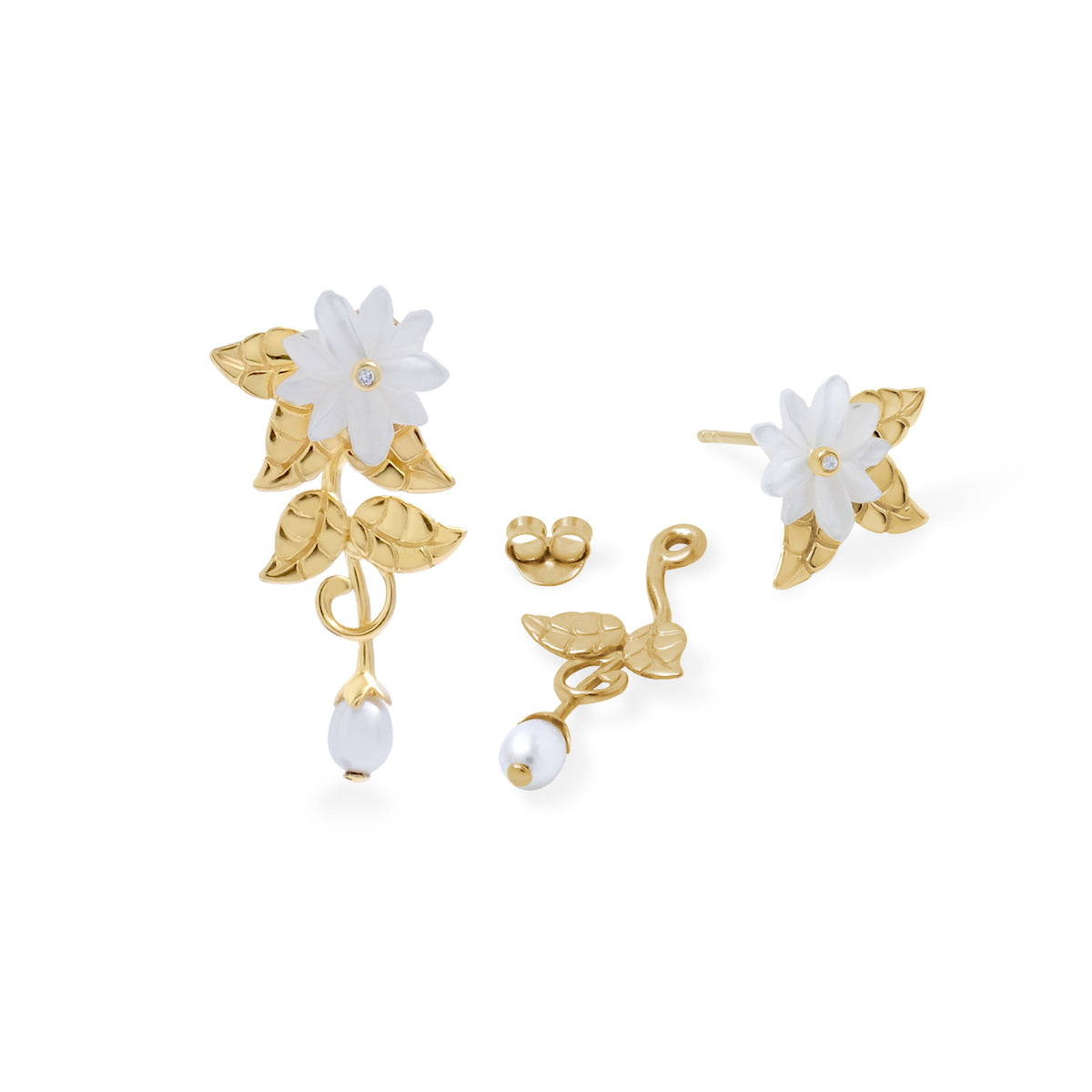 Anting Drop Duo Perak Koleksi Mutiara Melati Sterling Silver 925 Gold Plated
