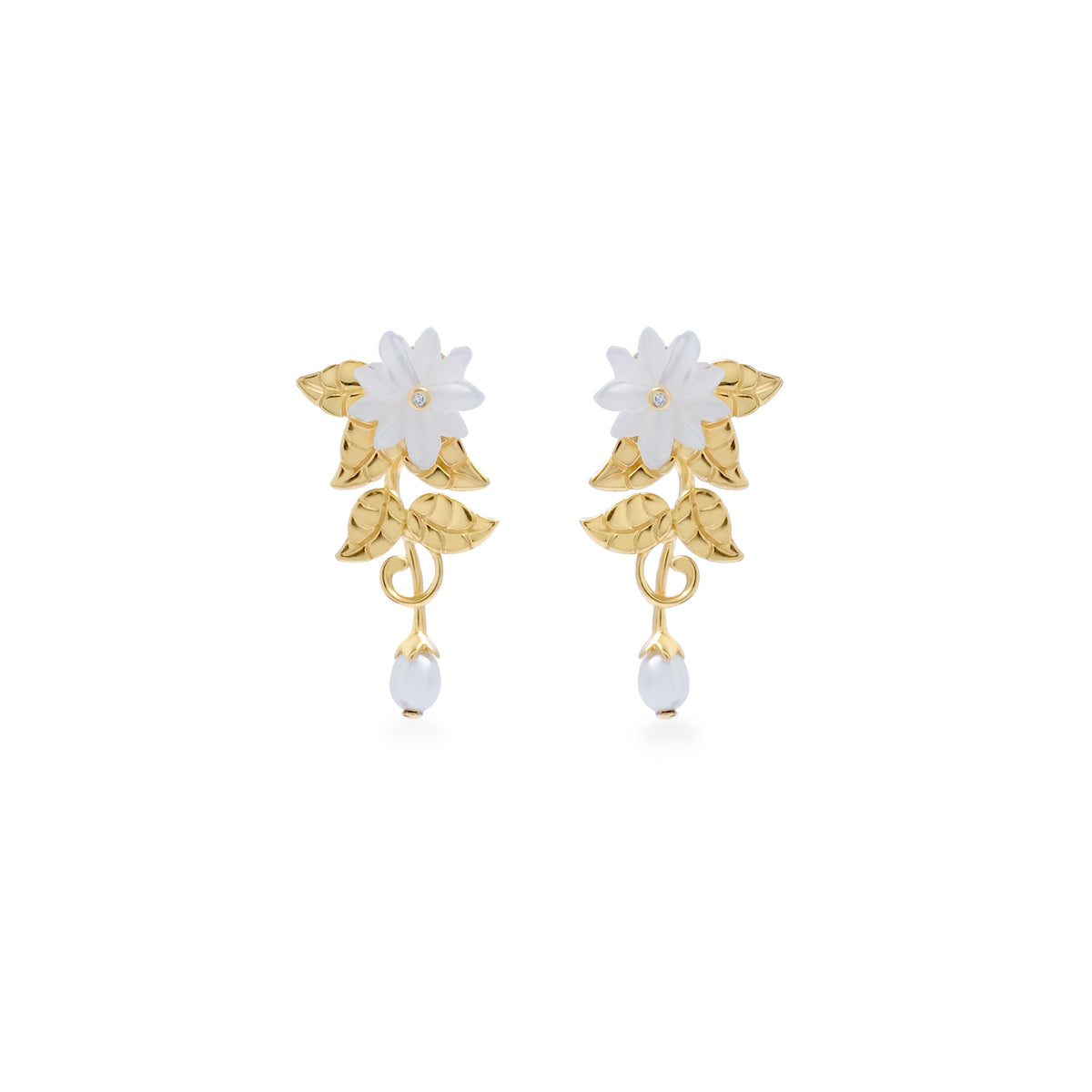 Anting Drop Duo Perak Koleksi Mutiara Melati Sterling Silver 925 Gold Plated