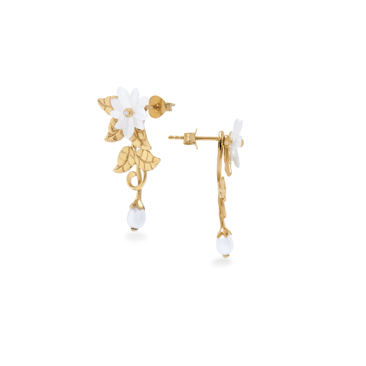 Anting Drop Duo Perak Koleksi Mutiara Melati Sterling Silver 925 Gold Plated