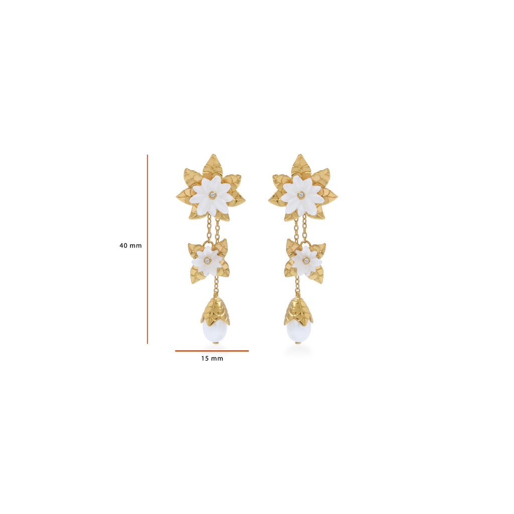Anting Drop Trio Perak Koleksi Mutiara Melati Sterling Silver 925 Gold Plated