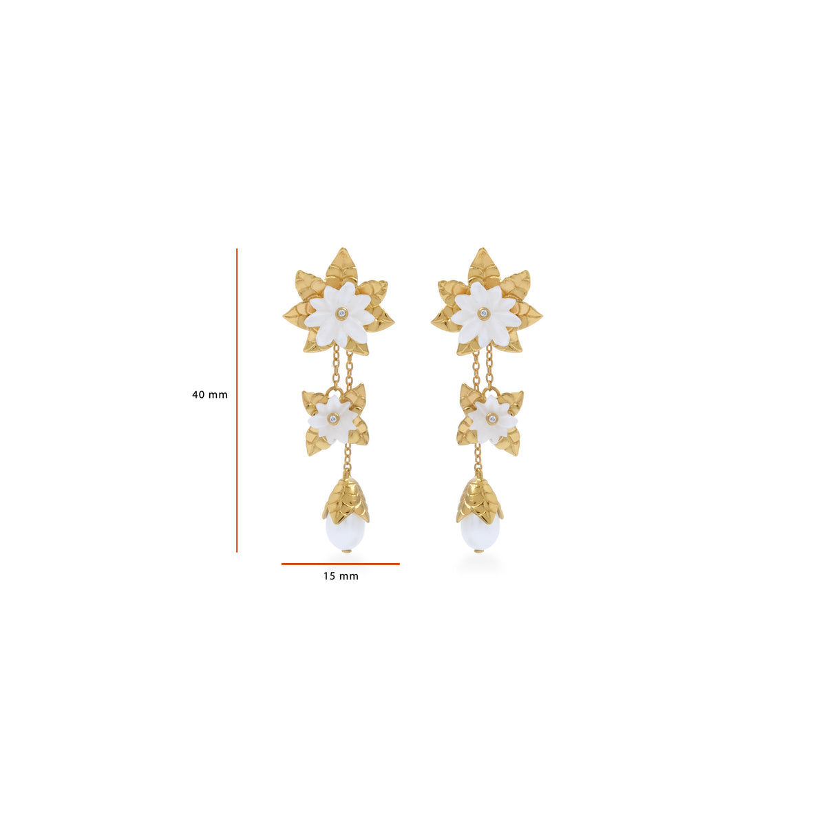 Anting Drop Trio Perak Koleksi Mutiara Melati Sterling Silver 925 Gold Plated