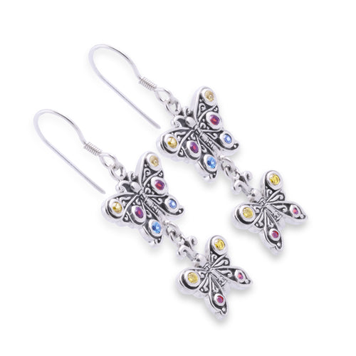 Sterling Silver 925 Butterfly Collection Double Drop Earrings