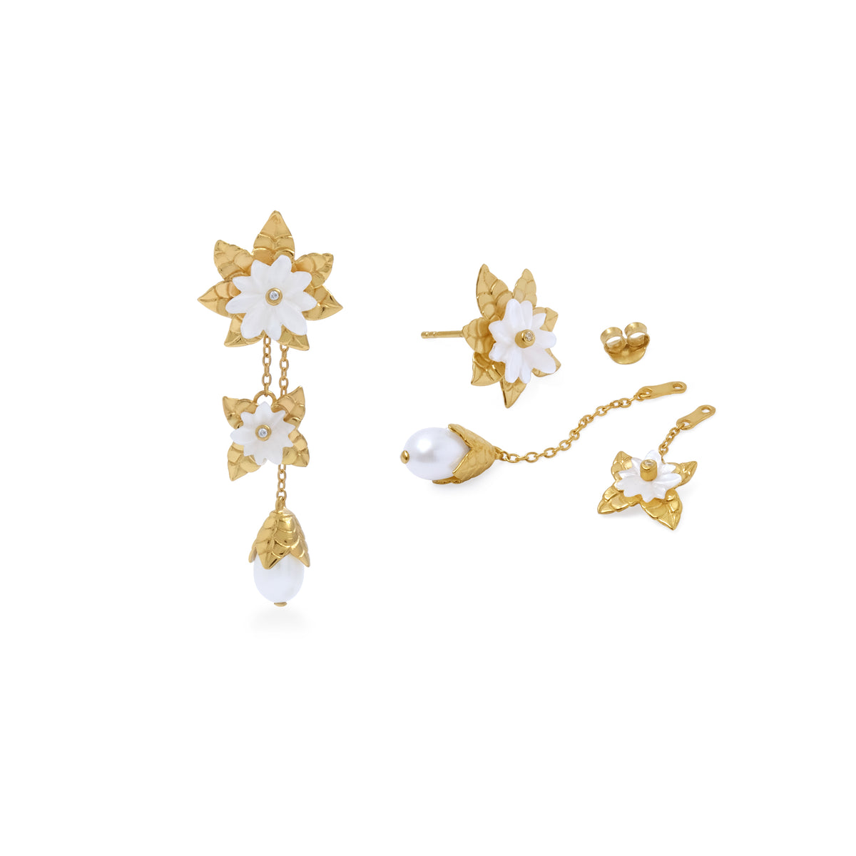 Anting Drop Trio Perak Koleksi Mutiara Melati Sterling Silver 925 Gold Plated