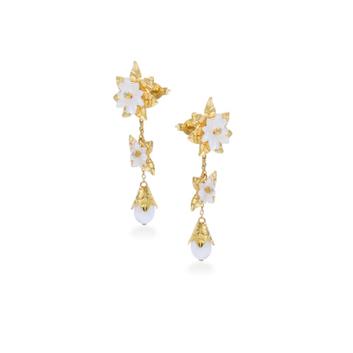 Gold Plated Sterling Silver 925 Jasmine Pearl Collection Trio Drop Earrings