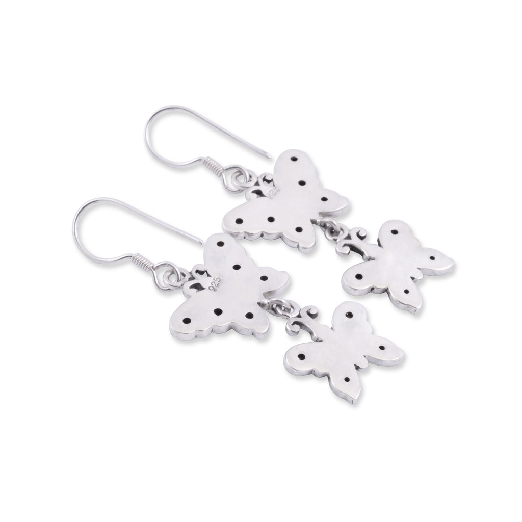 Sterling Silver 925 Butterfly Collection Double Drop Earrings